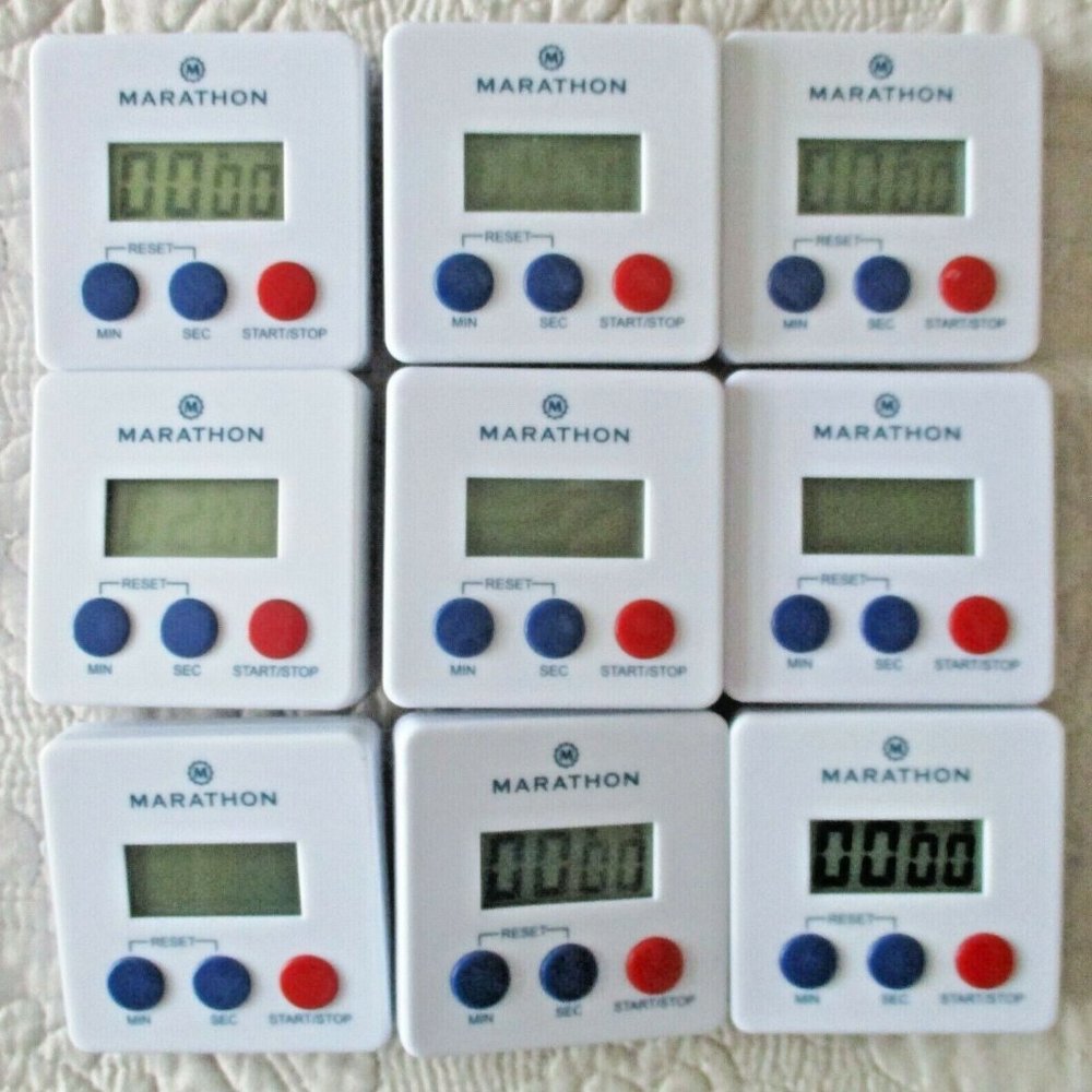 Lot OF 9 Marathon 100 Minute Digital Timer Magnetic Clip Stands White